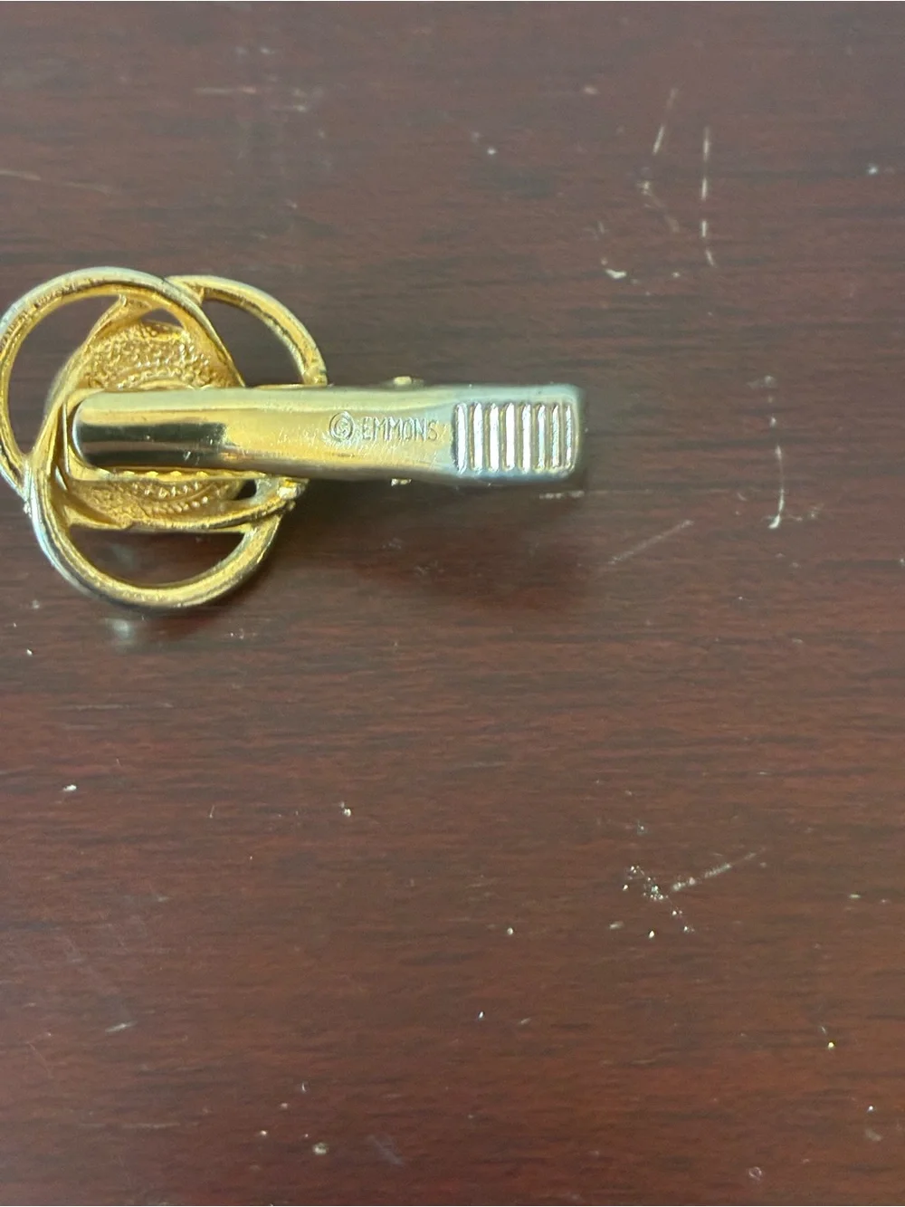 Vintage Emmons Gold Tone Tie Clip with Black Faceted Stone Mid Century